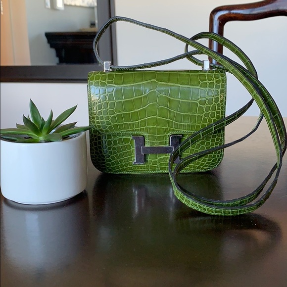 Hermes Handbags - Hermès Crocodile Lime Green Mini Constance Bag Q